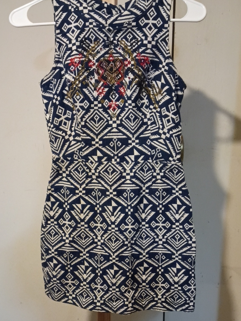 miami Navy & White Geometric Embroidered Mini Dress